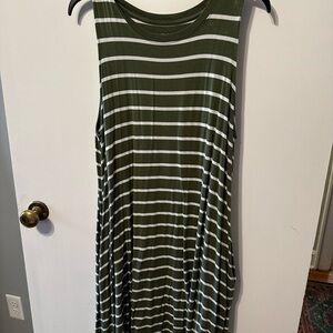 Striped Green and White Sleeveless Dress